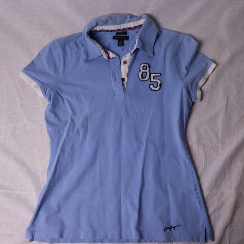 Tommy Hilfiger Womens Slim Fit Polo Shirt Light Blue 85 Patch Size M - Picture 2 of 6